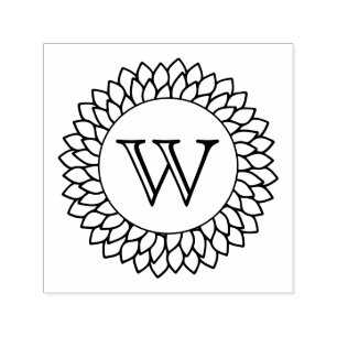 Florales Sonnenblumenrahmen-Einzelinitialen-Monogr Permastempel