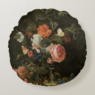 Florales Stillleben Blumen in Vasen, Vintage Baroc Rundes Kissen