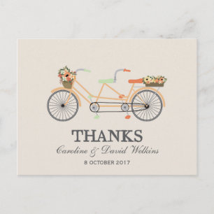 Florales Tandem-Fahrrad-Hochzeits-Dankeschön Postkarte
