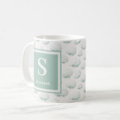 Florales Teal-Hortensien-Monogramm Kaffeetasse (Vorderseite Links)