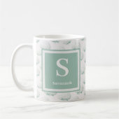 Florales Teal-Hortensien-Monogramm Kaffeetasse (Links)