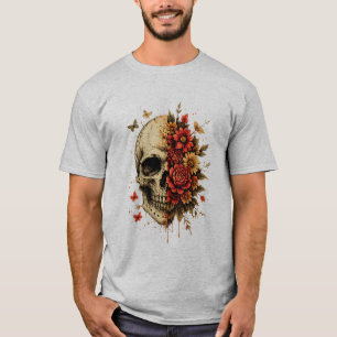 Florales Totenkopf-Gothic-Art Vintage-Totenkopf T-Shirt