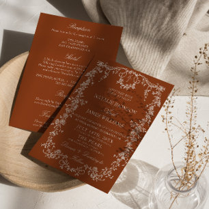 Florales verbranntes orange Monogramm Alles in ein Einladung