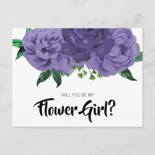 Florales Violett Lila Sei Mein Blumenmädchen Postk Einladungspostkarte