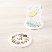 Florales Wasserfarben-Kranz-Monogramm Beige Getränkeuntersetzer (Seite)