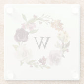 Florales Wasserfarben-Kranz-Monogramm Beige Glasuntersetzer (Rückseite)