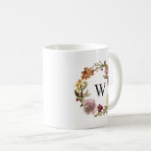 Florales Wasserfarben-Kranz-Monogramm Kaffeetasse (VorderseiteRechts)