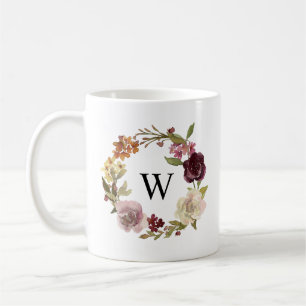 Florales Wasserfarben-Kranz-Monogramm Kaffeetasse