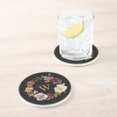 Florales Wasserfarben-Kranz-Monogramm Schwarz Getränkeuntersetzer (Seite)