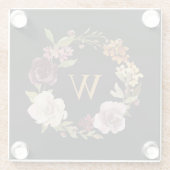 Florales Wasserfarben-Kranz-Monogramm Schwarz Glasuntersetzer (Rückseite)