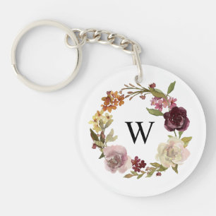 Florales Wasserfarben-Kranz-Monogramm Weiß Schlüsselanhänger