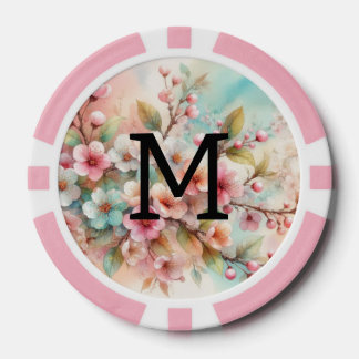 Florales Wasserfarben-Monogramm rosa Kirschblüten  Pokerchips