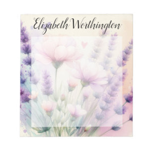 Florales Wasserfarben-Monogramm rosa lila Lavendel Notizblock