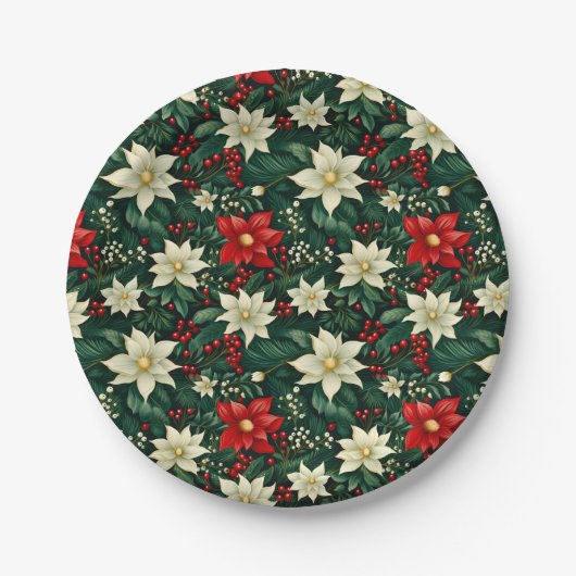 Florales Weihnachtsmuster Pappteller (Vorderseite)