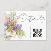 Florales Weiß QR-Code Hochzeitsdetails  Begleitkarte (Vorderseite)