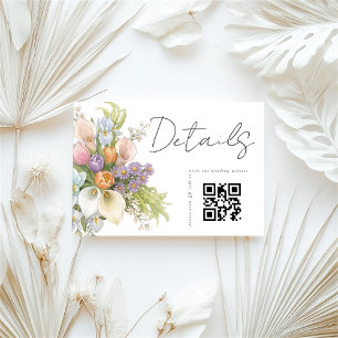 Florales Weiß QR-Code Hochzeitsdetails  Begleitkarte