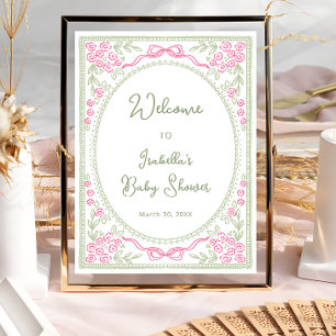 Florales Wildblumen-Rosa-Grün-Baby-Shower-Willkomm Poster