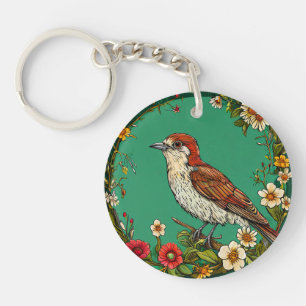 🐦 Florales Zaunkönig-Garten-Vogel-Charm-Geschenk Schlüsselanhänger