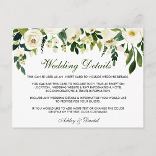 Floralgrüne Hochzeitsdetails Einsteckkarte Postkarte