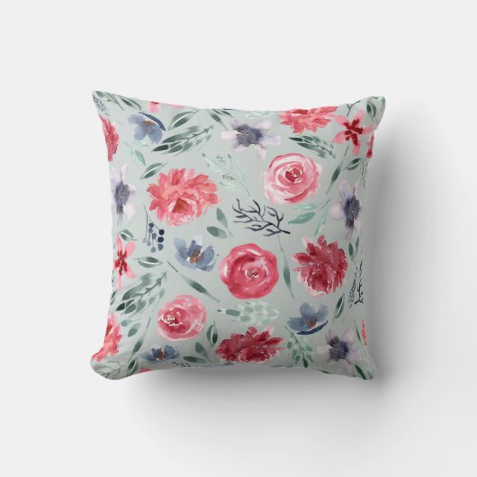 Floraliner Wasserfarbe im Grünen auf Minze Kissen (Vorderseite)