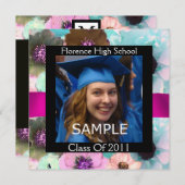 FLORALISCHES ABSCHLUSS-FOTO-VORLAGENMONOGRAMM EINLADUNG (Vorne/Hinten)