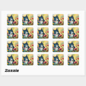 FLoralkatze Quadratischer Aufkleber (Blatt)