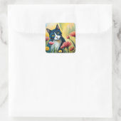FLoralkatze Quadratischer Aufkleber (Tasche)