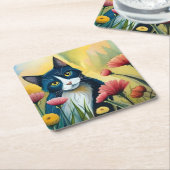 FLoralkatze Rechteckiger Pappuntersetzer (angewinkelt)