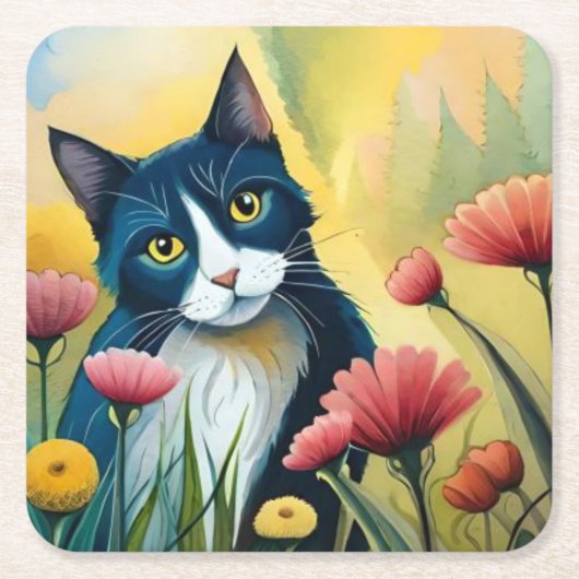 FLoralkatze Rechteckiger Pappuntersetzer (Vorderseite)