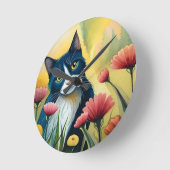 FLoralkatze Runde Wanduhr (Winkel)