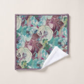 Floralplum, Aquamarin, weich, mit Pflaumenrahmen Badhandtuch Set (Waschlappen)