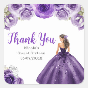 Floralprinzessin im dunkelvioletten Kleid Sweet Si Quadratischer Aufkleber