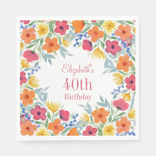 Florals 40. Geburtstag Serviette (Vorderseite)