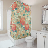 Florals Aquamarin, Peach, Aquamarin mit Ornates Duschvorhang (Beispiel)