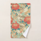 Florals Aquamarin, Peach, Aquamarin mit Ornates Ha Badhandtuch Set (Handtuch)