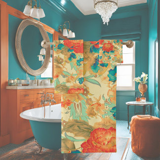 Florals Aquamarin, Peach, Aquamarin mit Ornates Ha Badhandtuch Set