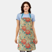 Florals Aquamarin, Pfirsichfarben, Aquamarine All- Schürze (Getragen)