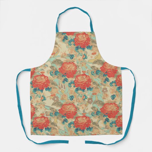 Florals Aquamarin, Pfirsichfarben, Aquamarine All- Schürze (Vorderseite)