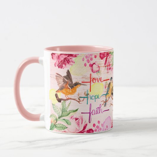 Florals Aquarell Liebe, Hoffnung, Glaube Tasse (Links)