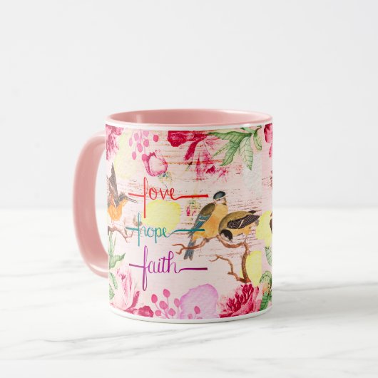 Florals Aquarell Liebe, Hoffnung, Glaube Tasse (Vorderseite Links)