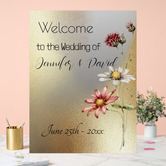 Florals auf Gold Akryllische Zeichen Acrylschild (Hochzeit)