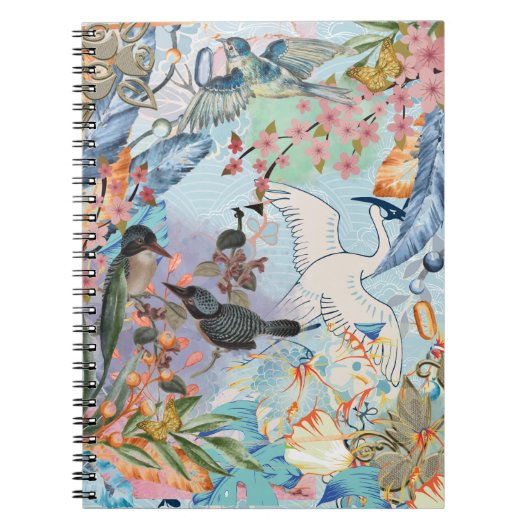 Florals Birds Blue Shades Spiral Foto Notebook Notizblock (Vorderseite)