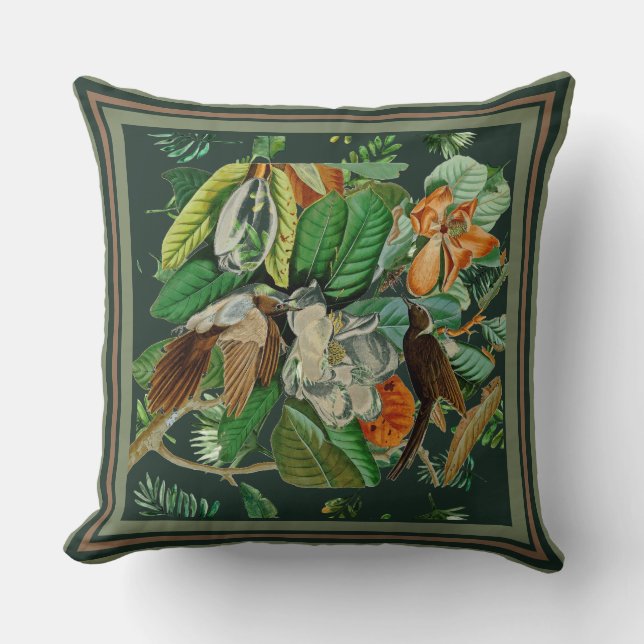 Florals Birds Dark Green Kissen (Vorderseite)