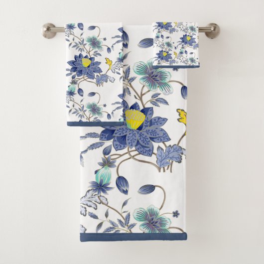Florals Blue & Yellow Badhandtuch Set (Insitu)
