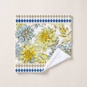 Florals Blue Yellow Dahlis mit Gemustertem Trim Badhandtuch Set (Waschlappen)