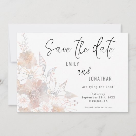 Florals Blush Peach Gray Wedding Save the Date (Vorderseite)