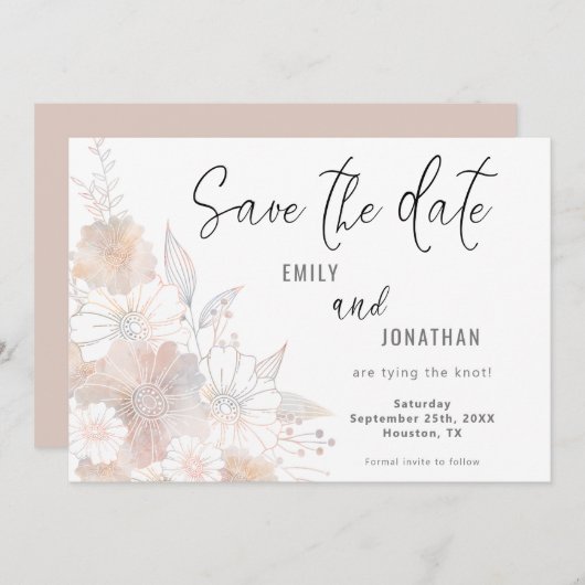 Florals Blush Peach Gray Wedding Save the Date (Vorne/Hinten)