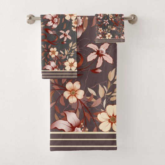 Florals Brown & Peach Badhandtuch Set (Insitu)