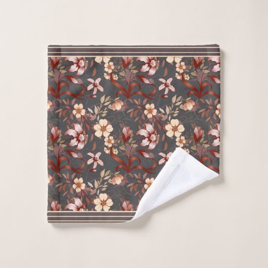 Florals Brown & Peach Badhandtuch Set (Waschlappen)