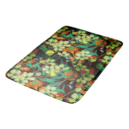 Florals Brown, Rost, Aquamarin Badematte (Schrägansicht)